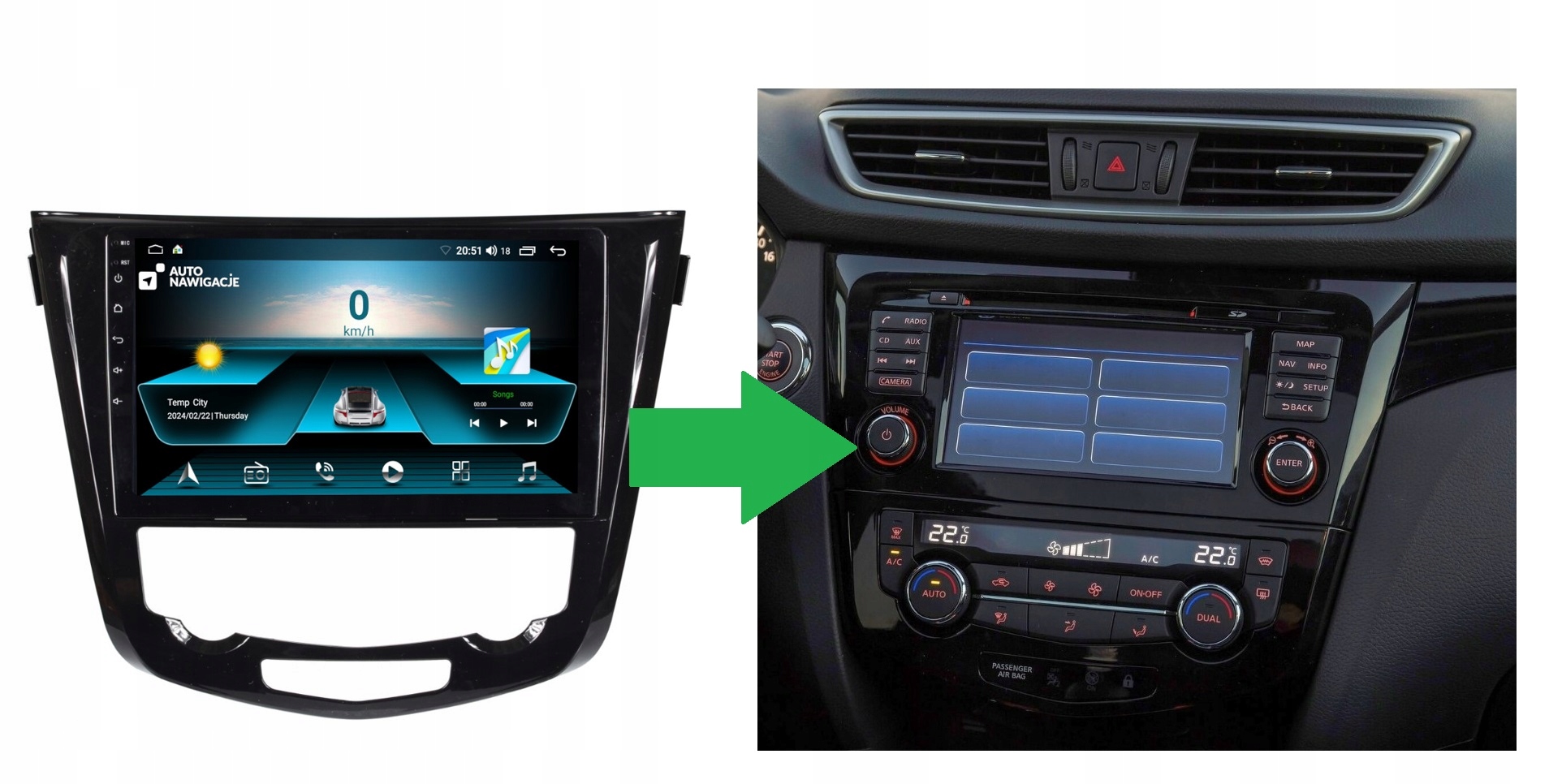 RADIO NAWIGACJA GPS NISSAN QASHQAI X-TRAIL 2014+ ANDROID klima automatyczna 2/64 GB