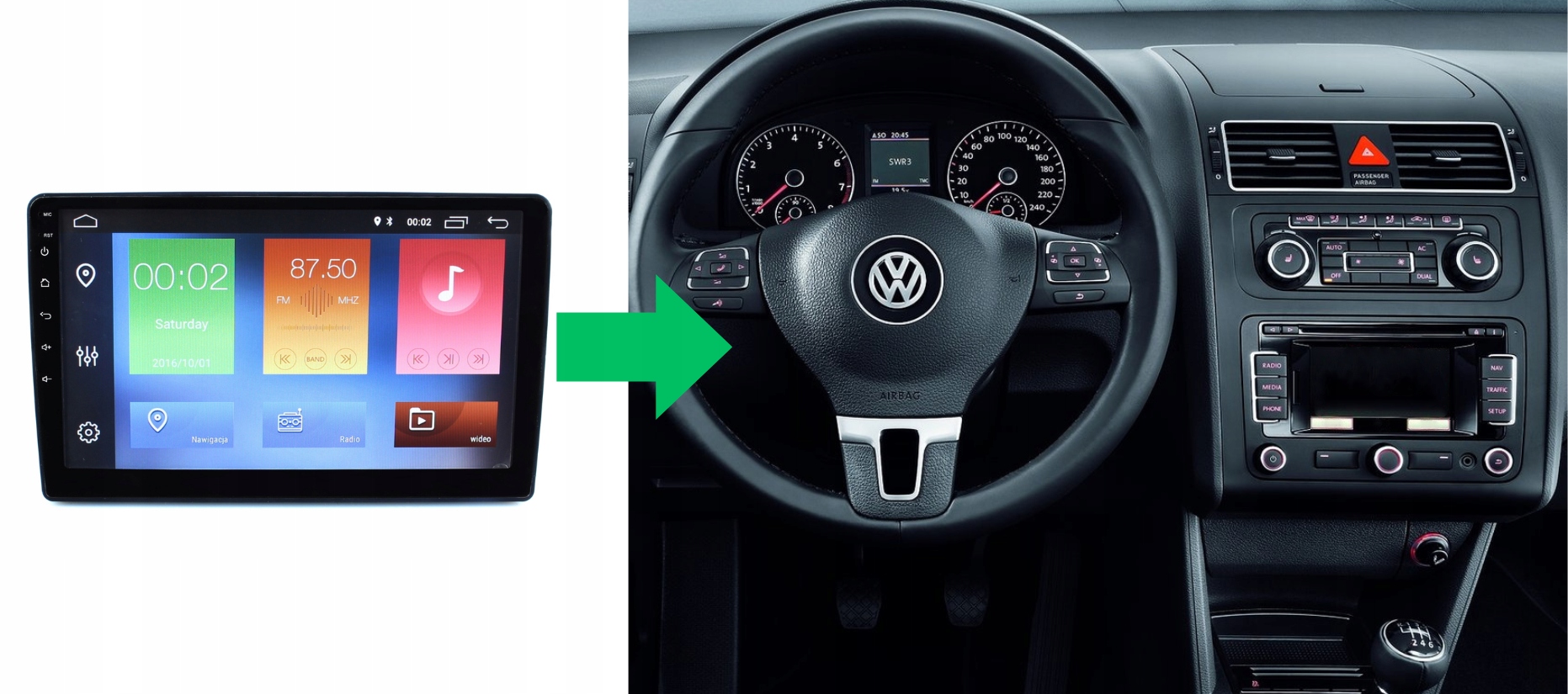 RADIO NAWIGACJA GPS VOLKSWAGEN TOURAN 2003-2015 ANDROID 2/64 GB