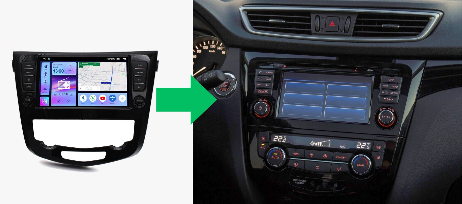 RADIO NAWIGACJA GPS NISSAN QASHQAI X-TRAIL 2014+ ANDROID KAMERA 360 8/128 GB