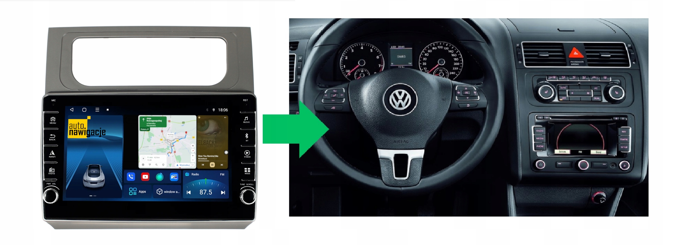 RADIO NAWIGACJA GPS VOLKSWAGEN TOURAN 2011-2015 ANDROID 2/32 GB