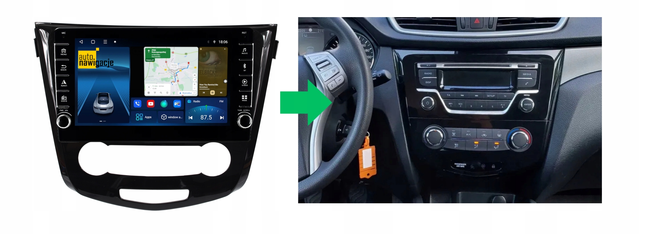 RADIO NAWIGACJA GPS NISSAN QASHQAI 2, X-TRAIL 2014+ ANDROID klima manualna 4/64 GB