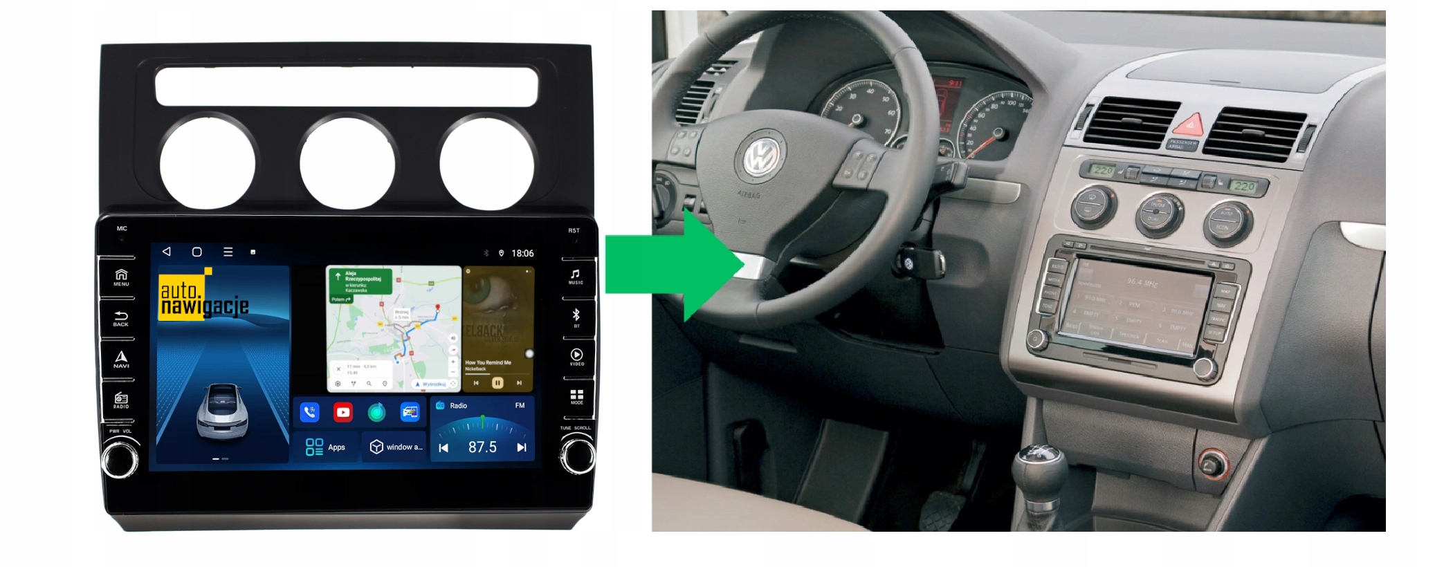 RADIO NAWIGACJA GPS VOLKSWAGEN TOURAN ANDROID 4/64 GB