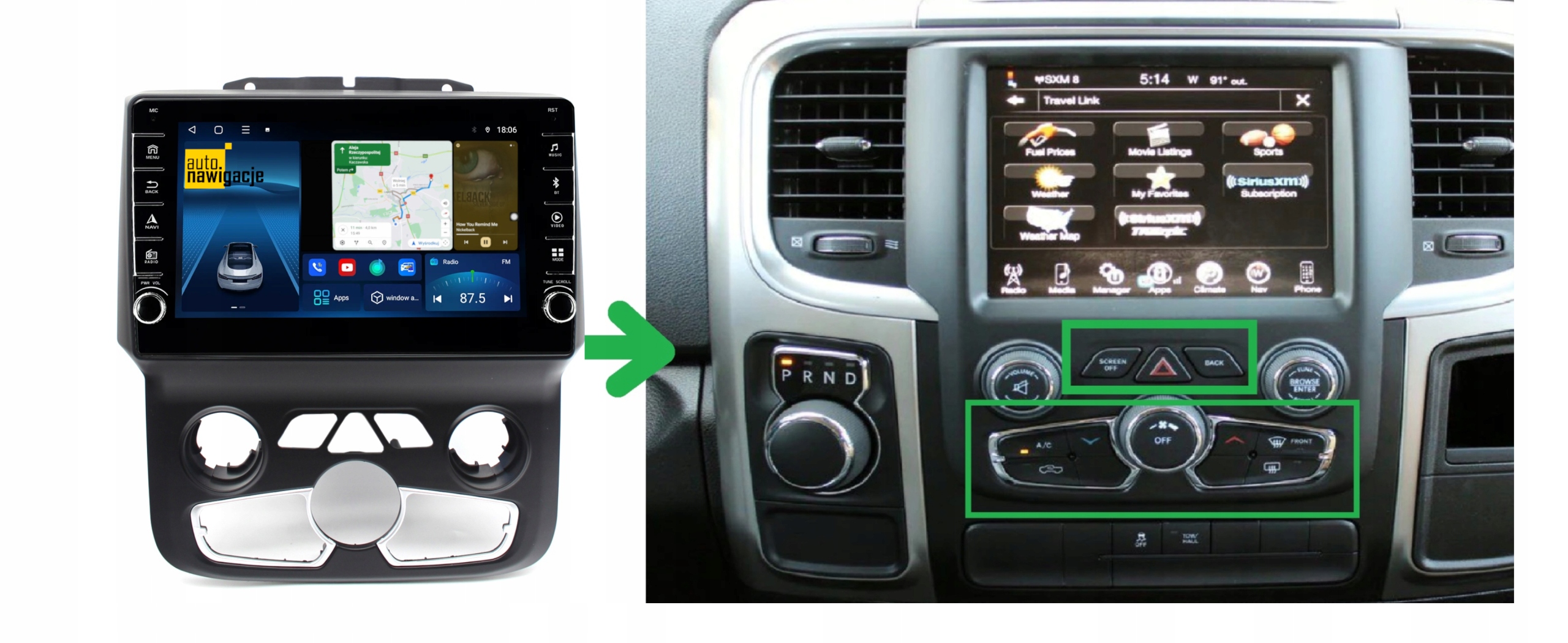 RADIO NAWIGACJA GPS DODGE RAM IV 1500 / 2500 2013-2018 ANDROID 4/64 GB