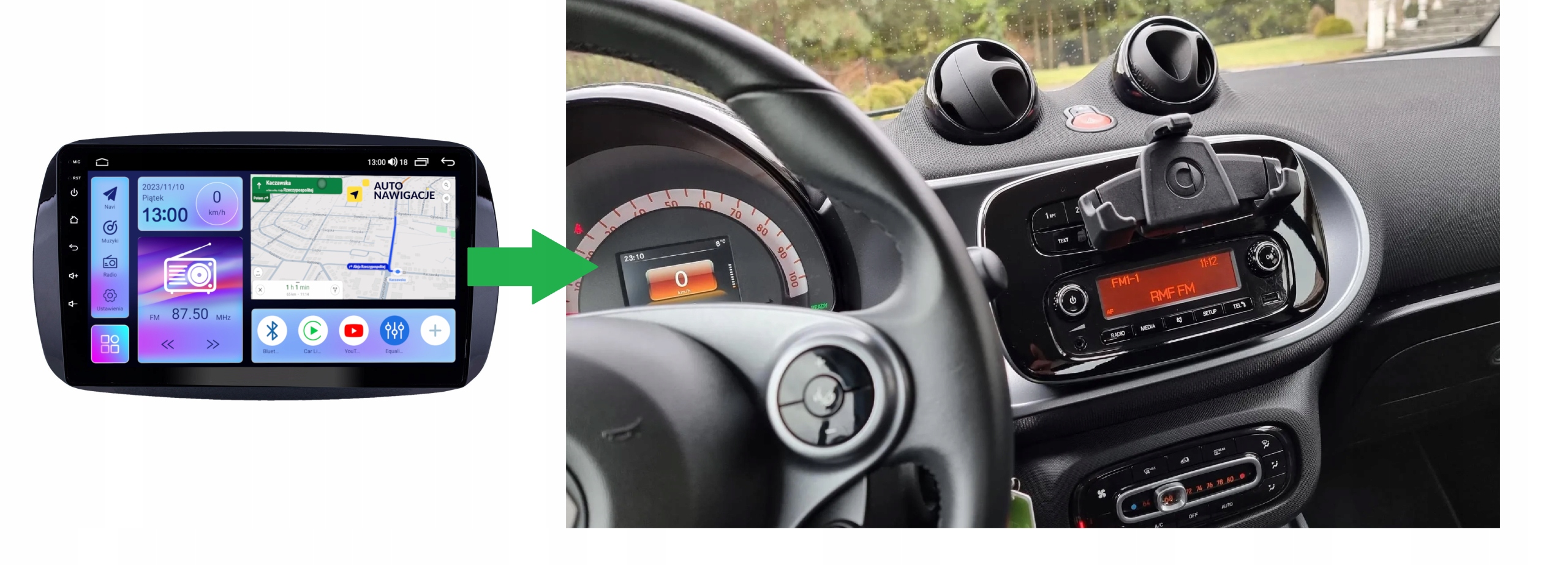 RADIO NAWIGACJA GPS SMART FORTWO 2014-2018 ANDROID CARPLAY 4/64 GB