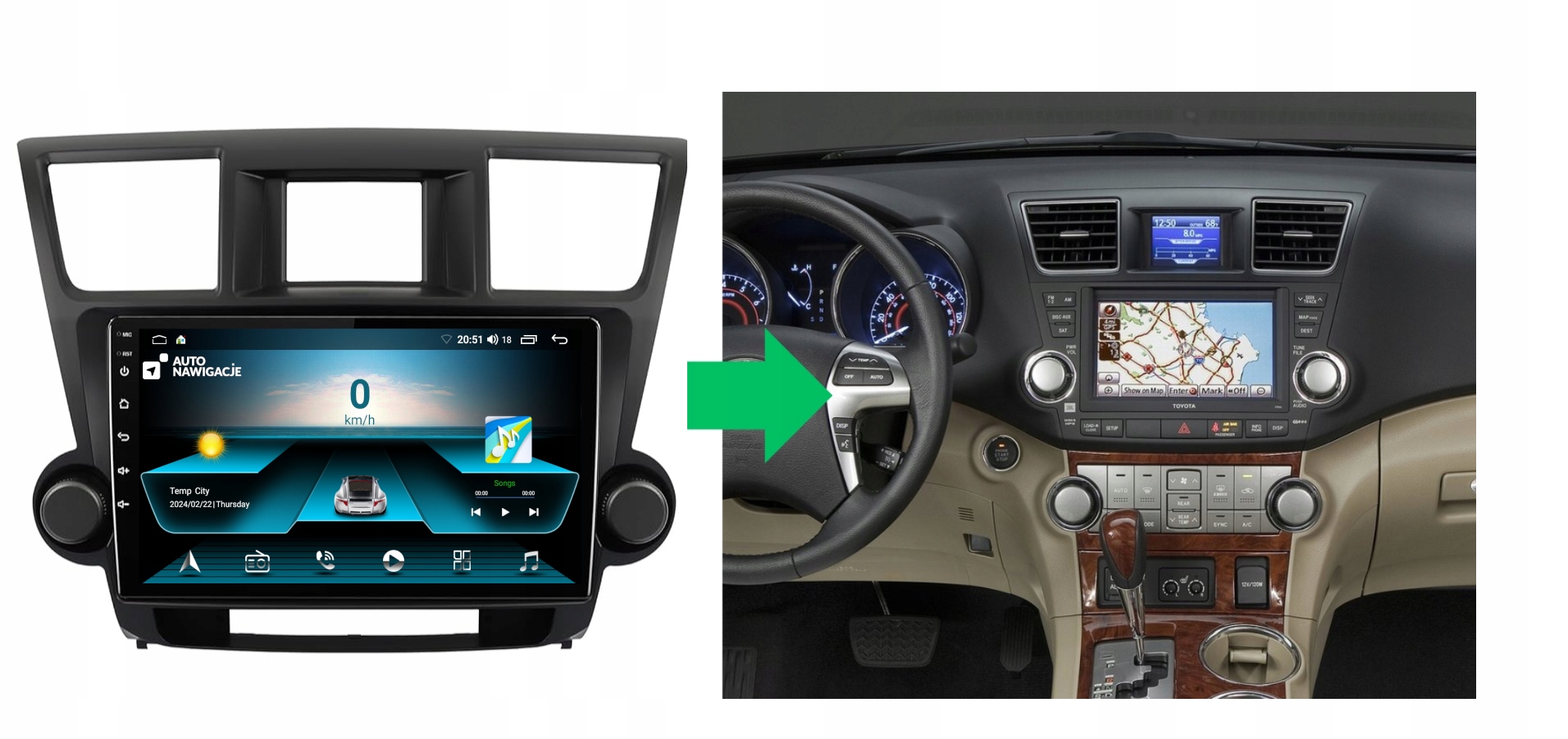 RADIO NAWIGACJA GPS TOYOTA HIGHLANDER 2007-2013 ANDROID 2/64 GB