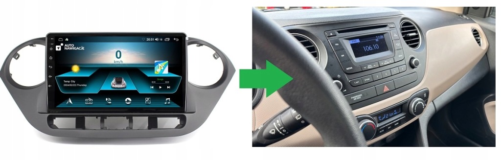 RADIO NAWIGACJA GPS HYUNDAI i10 2013+ ANDROID CARPLAY BLUETOOTH
